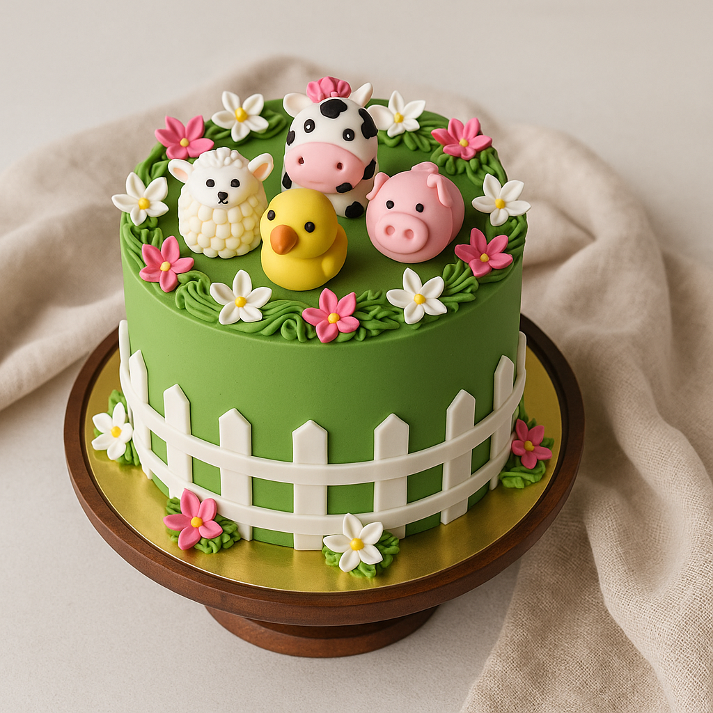 Farm Animal Cartoon Kids Birthday Cake
