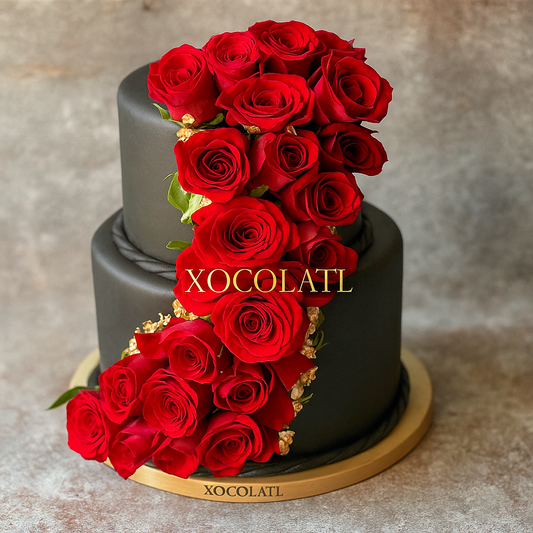 Black Velvet Rose Cascade Cake