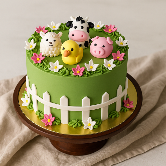 Farm Animal Cartoon Kids Birthday Cake