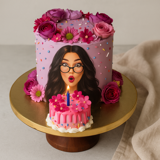 Floral Portrait Birthday Cake with Mini Cake