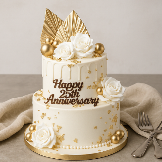 White & Golden Luxe Anniversary Cake