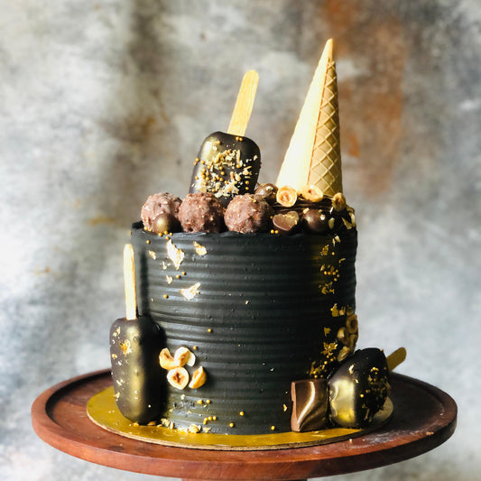 Black Gold Dessert Overload Cake