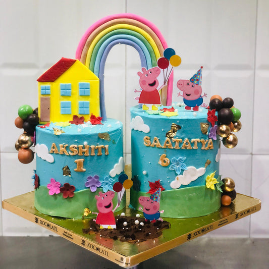 Peppa Pig Rainbow Kids Cake (Twin Tier Cake)