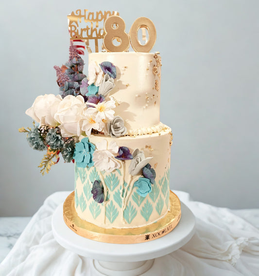 Ocean Bloom Grandeur Floral Birthday Cake
